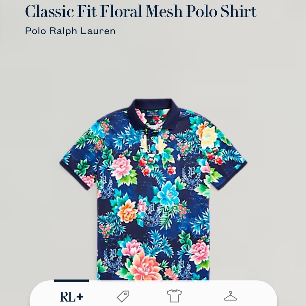 POLO RALPH LAUREN sz M Classic Fit Navy Blue Mesh Polo Shirt Floral Print - Picture 2 of 11